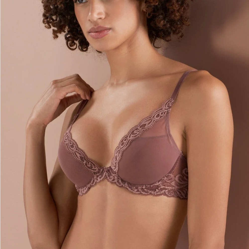 NATORI Feathers Plunge T-Shirt Bra in Cinnamon Brown - Size  32D - NWT